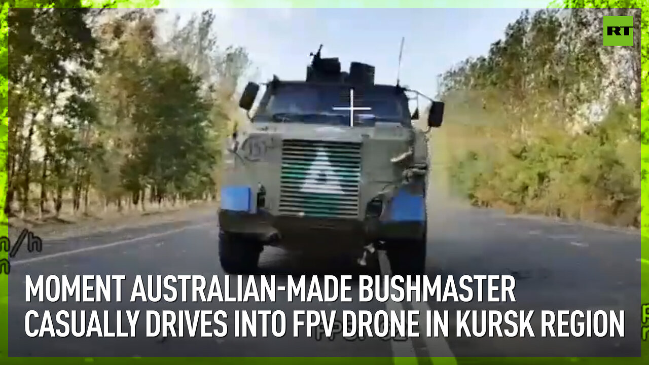 Moment Australian-made Bushmaster casually drives into FPV drone in Kursk