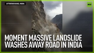 Moment massive landslide washes away road in India