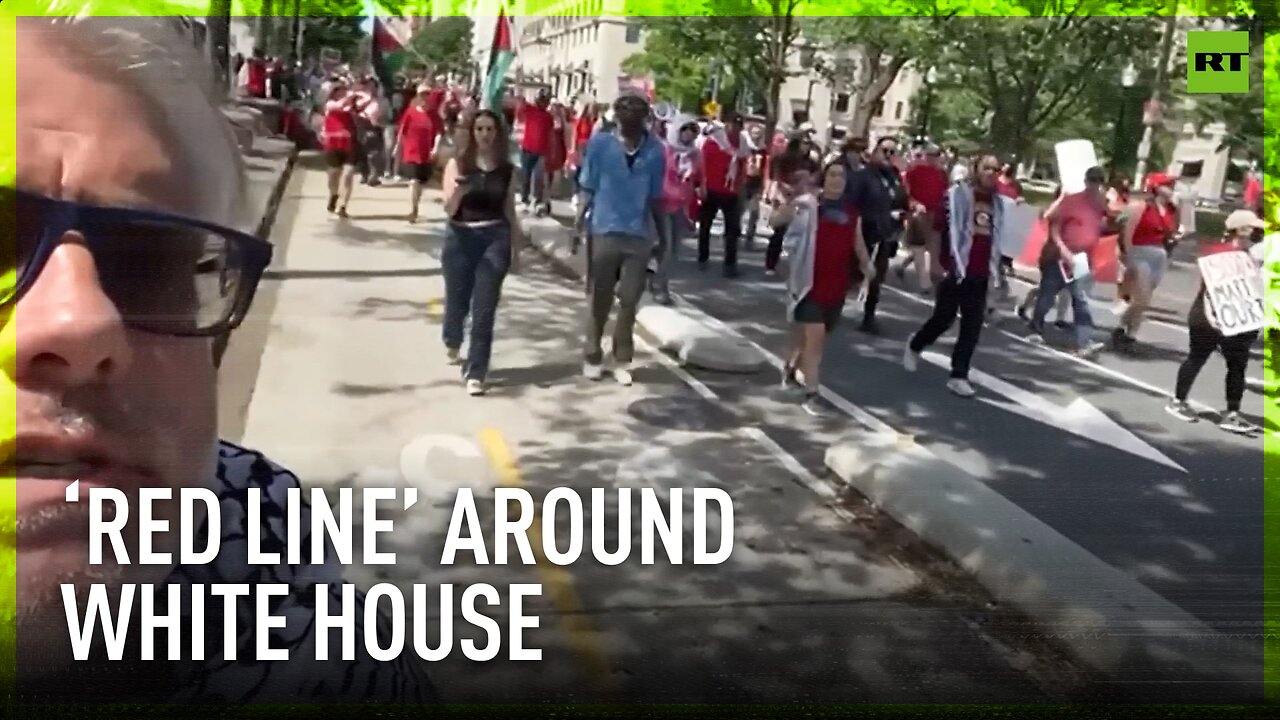 Thousands form long red line around White House calling to end Gaza conflict