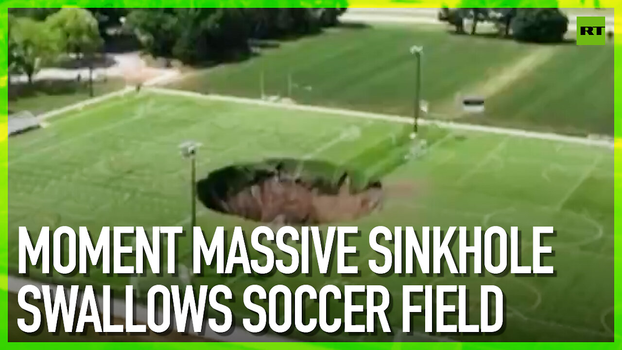 Moment massive sinkhole swallows soccer field