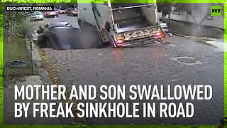 Mother and son swallowed by freak sinkhole in road