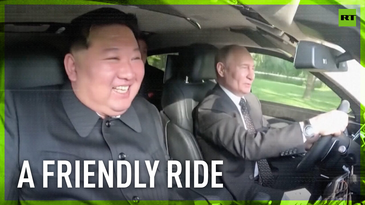 Putin and Kim Jong-un historical drive: View from Aurus interior