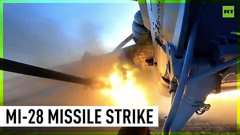 Mi-28 attack helicopters strike Ukrainian strongholds with unguided missiles