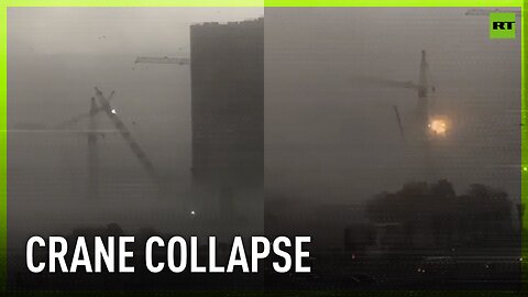 Crane collapses amid storm in Saint Petersburg, Russia