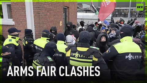 Chains and clashes | Pro-Palestine activists protest Rotterdam arms fair