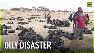 Locals clean up Black Sea coastline after Kerch Strait oil spills