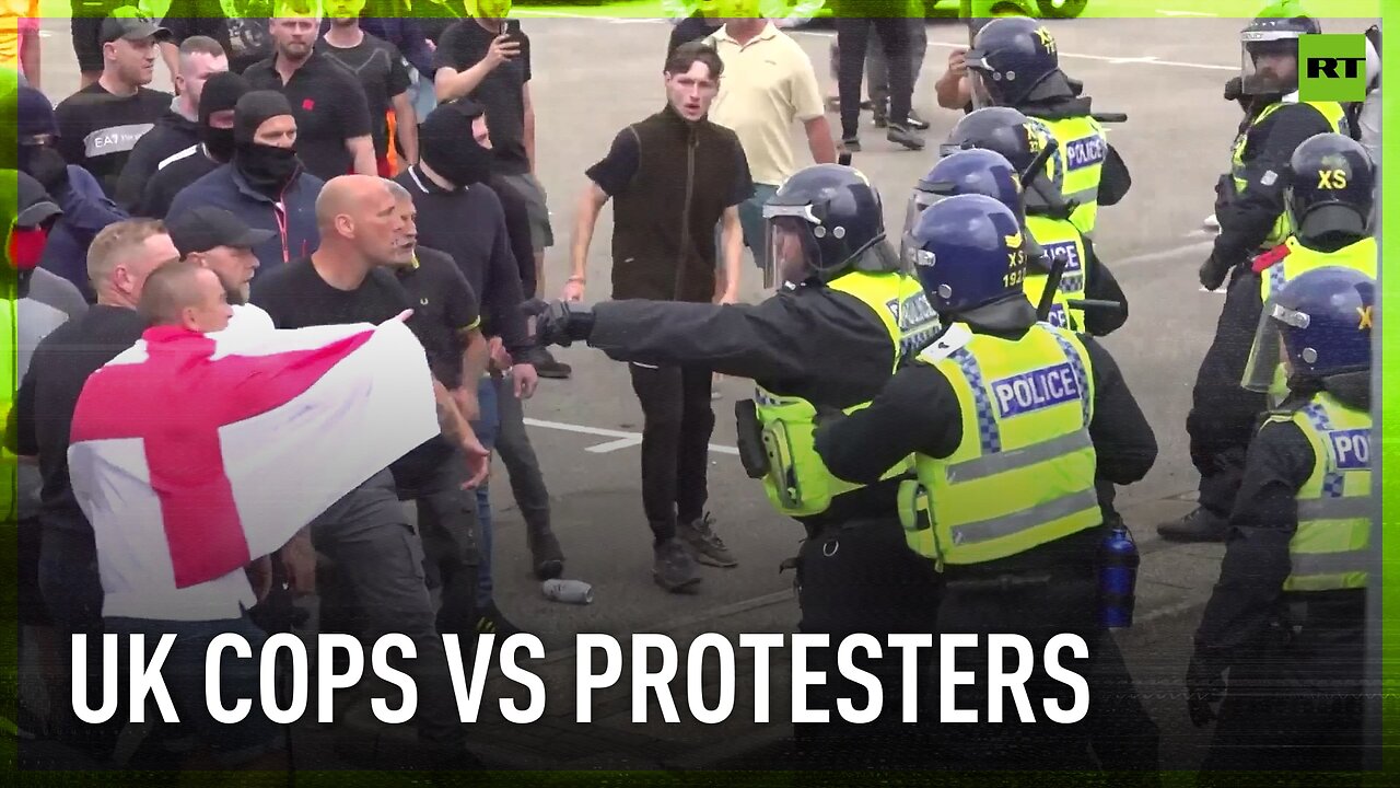 Protesters throw stones, wood planks (& apparently whatever they can find) at police officers in UK