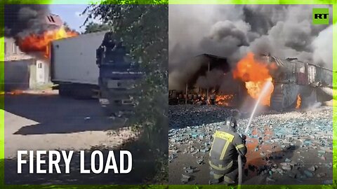 Fire delivery | Truck leaves warehouse with burning trailer in Russia's Far East