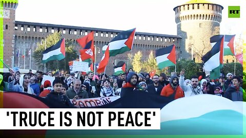 Pro-Palestine rally takes place at castle in Milan