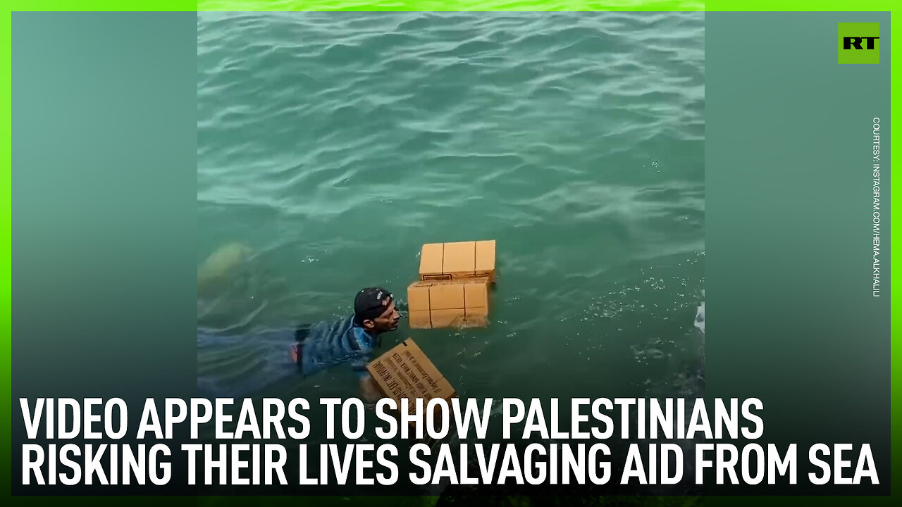 Video appears to show Palestinians risking their lives salvaging aid from sea