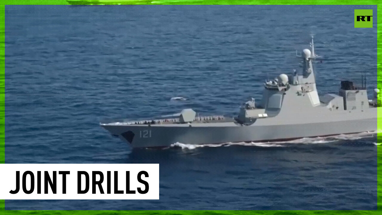 Russian and Chinese navy warships take part in air raid simulation