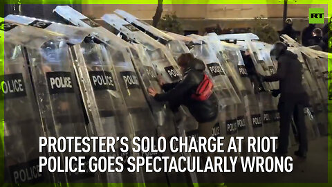 Protester’s solo charge at riot police goes spectacularly wrong