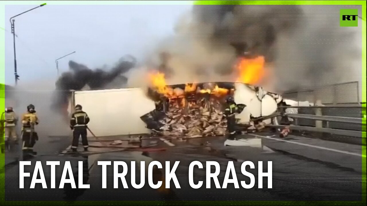 Driver killed as burning cargo truck falls from bridge in Russia