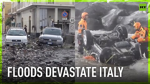 Sicily floods: Torrential rain swamps streets, sweeping cars into the sea