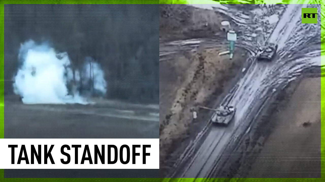 Tank duel between Russian and Ukrainian forces