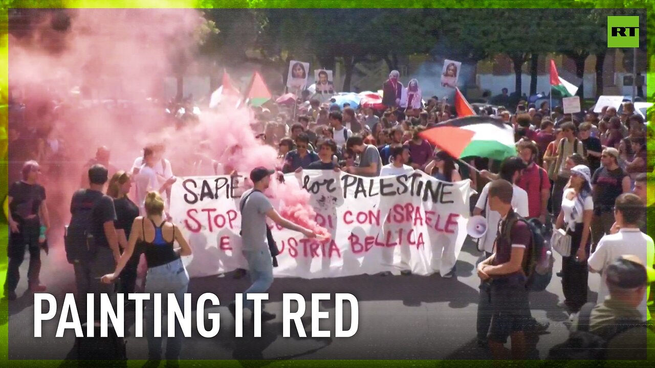 Pro-Palestine protesters leave 'bloody' handprints on walls of Rome's Sapienza university