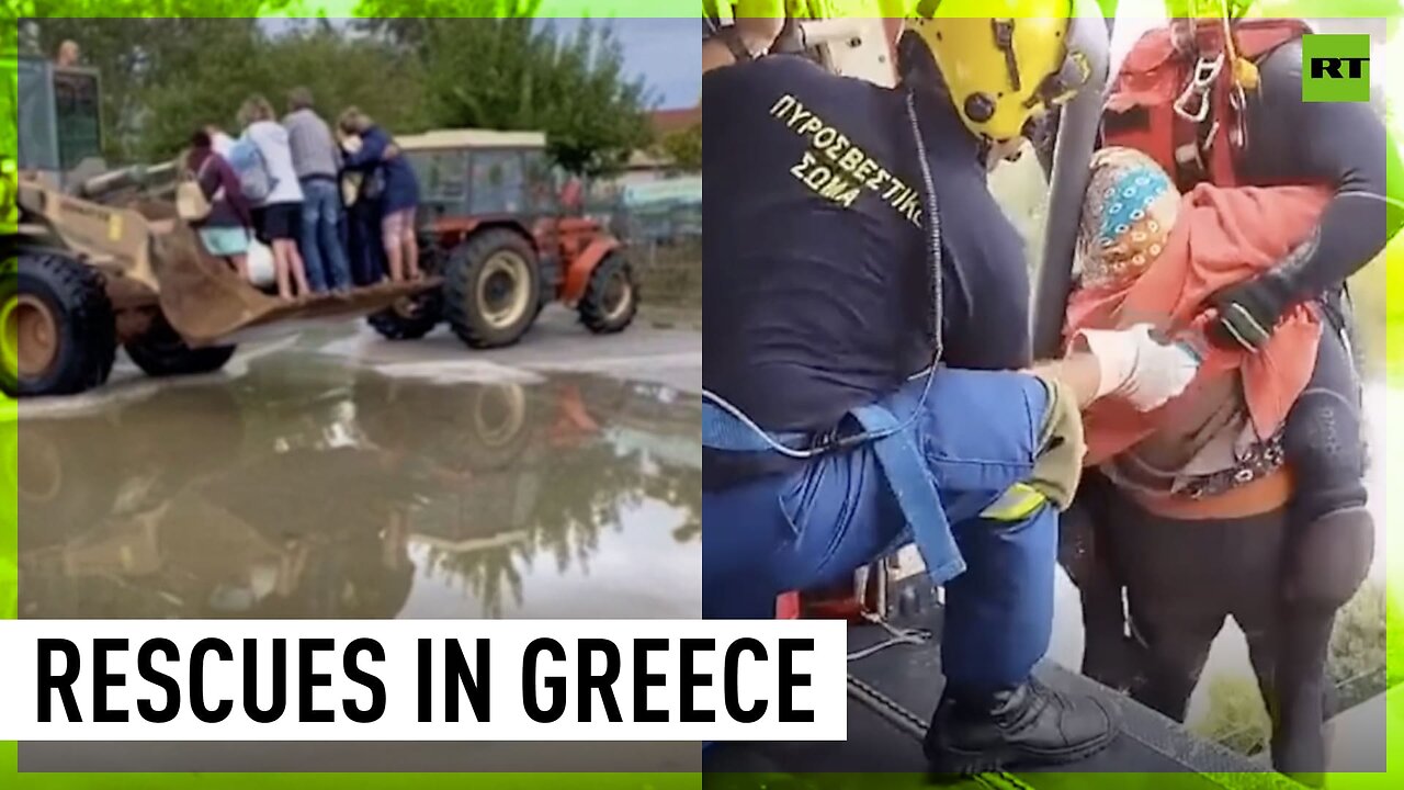 Greek army and emergency teams rescue people from flooded areas in central Greece