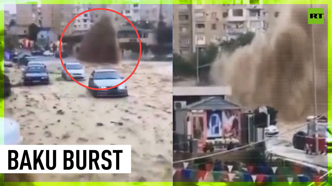 Pipe burst triggers huge water fountain on Baku street