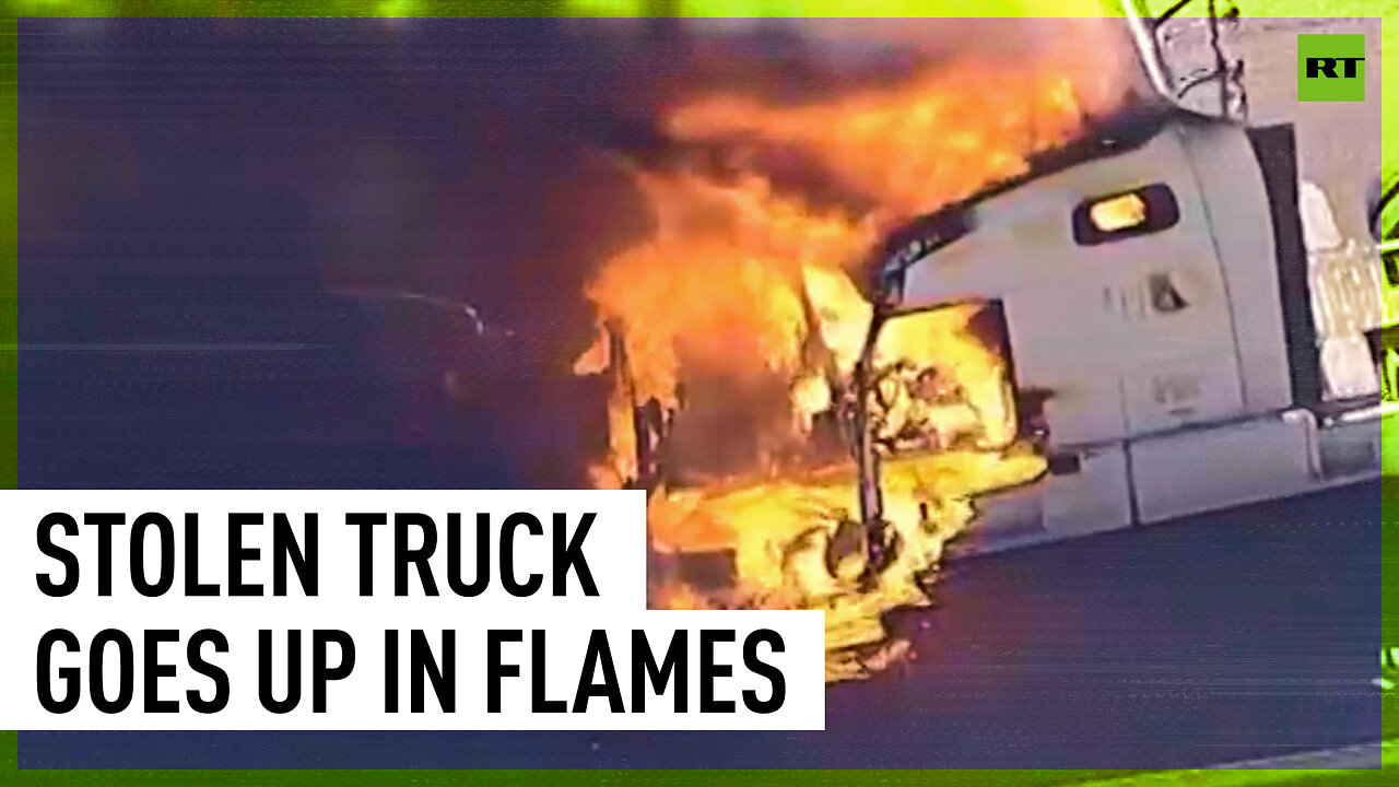 Truck cab catches fire after high-speed chase north of Los Angeles