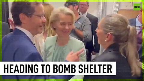 Ursula von der Leyen heading to bomb shelter in Israel