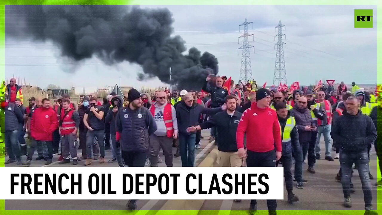 Striking French workers clash with police outside oil depot