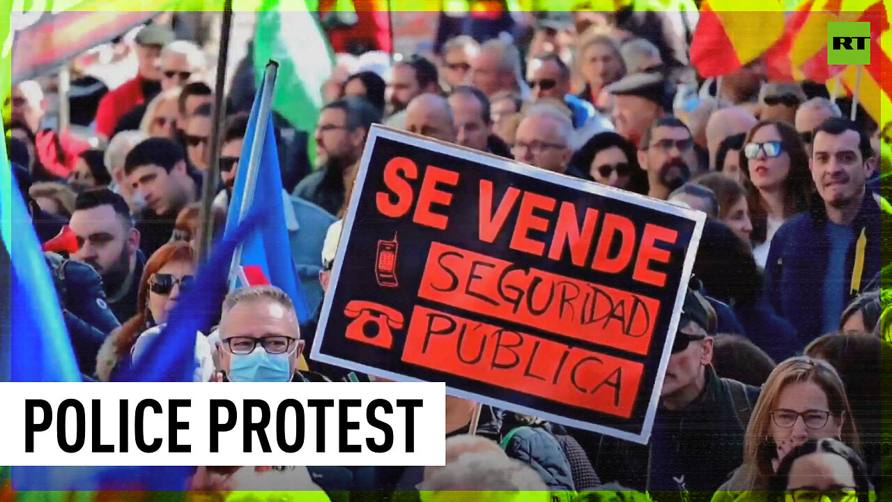 Police officers march against security law reform in Madrid