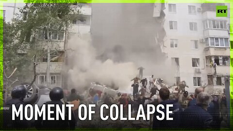 Horrific up-close moment of shelled Belgorod building roof collapse