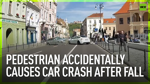 Pedestrian accidentally causes car crash after fall