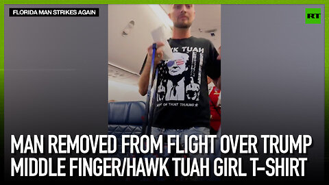 Man removed from flight over Trump middle finger/Hawk Tuah girl t-shirt