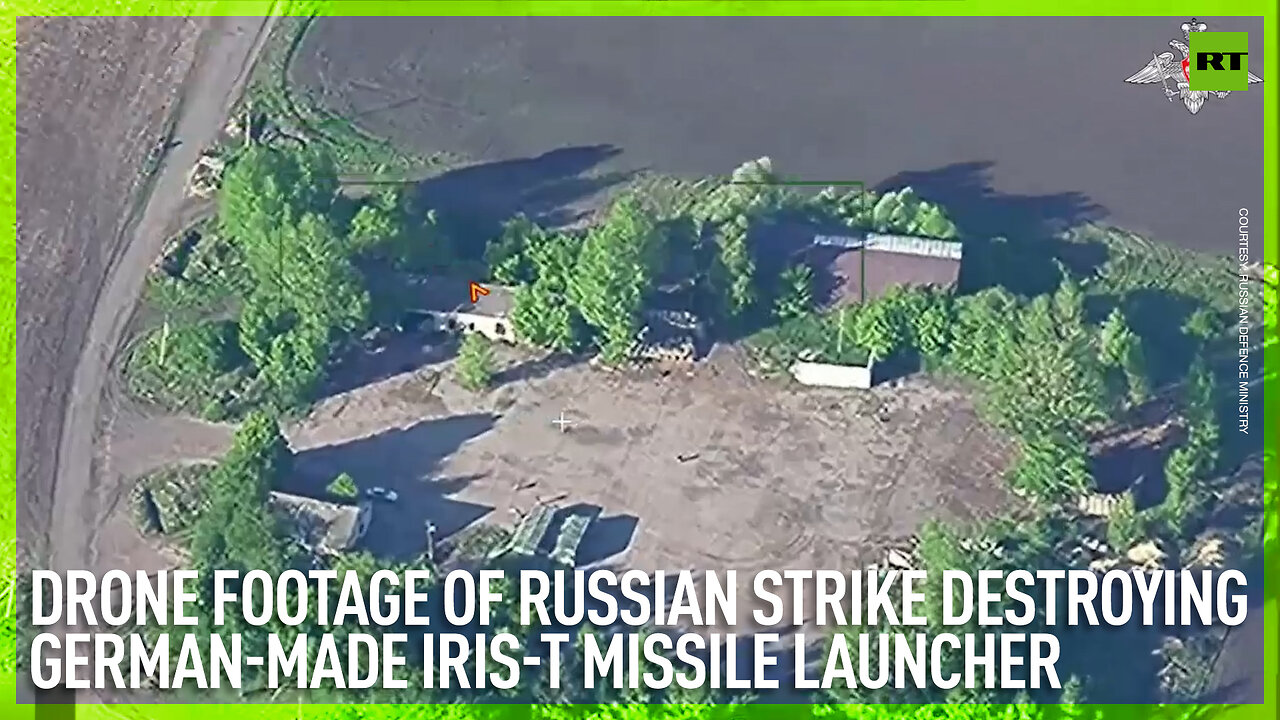 Russian drone footage of strike destroying German-made IRIS-T missile launcher