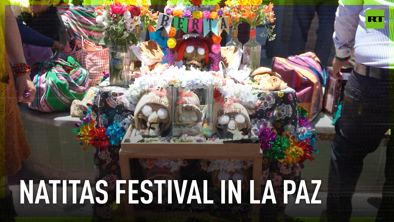 Locals in Bolivia share offerings with human skulls at Natitas festival