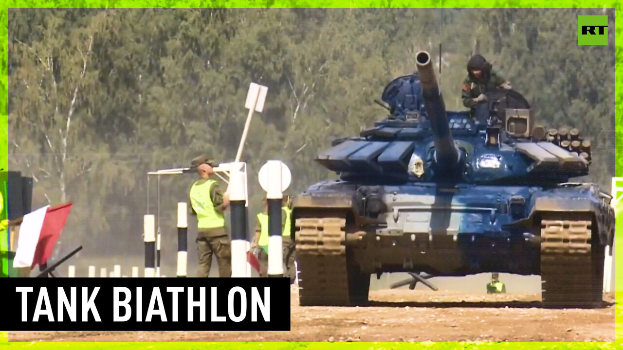 Crews from Laos, Armenia, Syria and Myanmar take part in the 'Tank Biathlon' competition