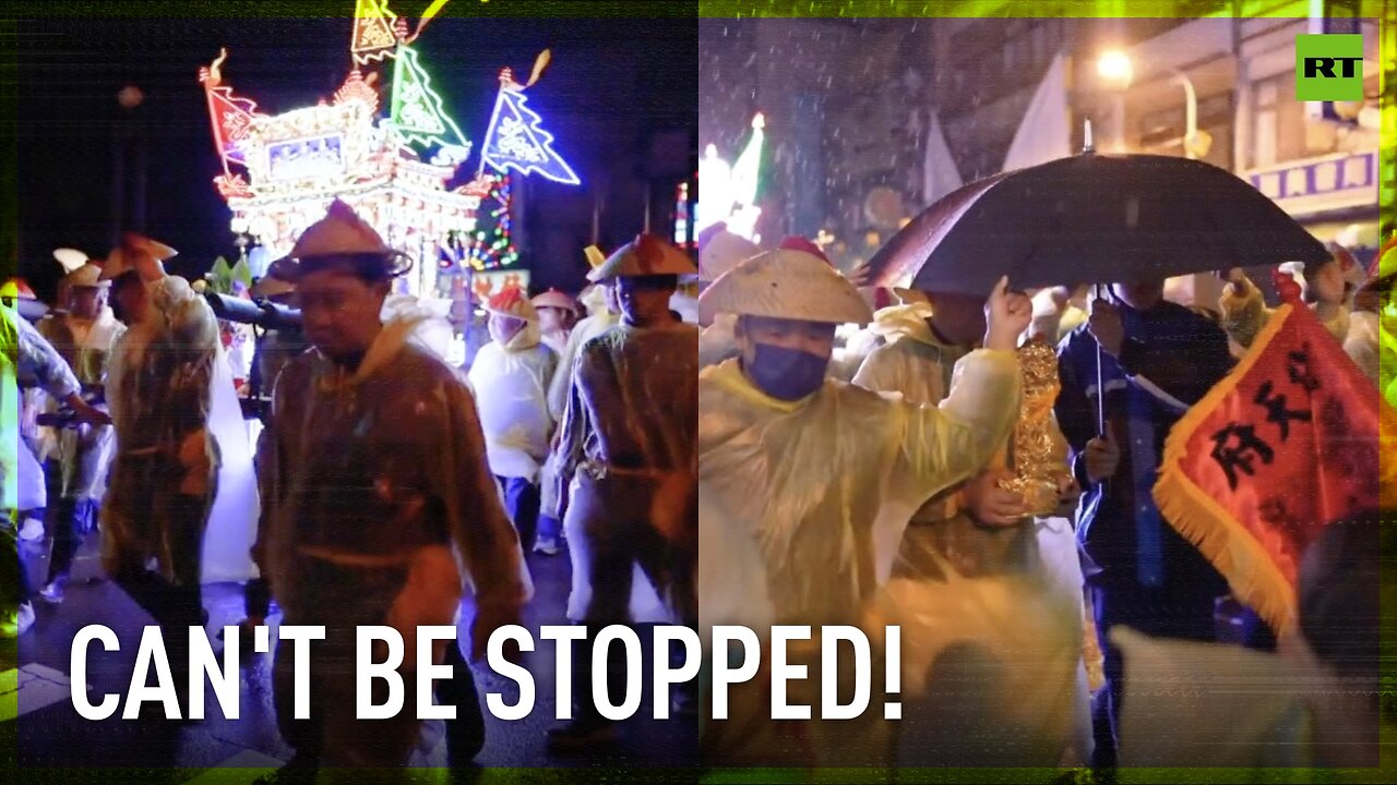 Worshippers continue procession despite Typhoon Krathon that hit Taiwan's Donggang