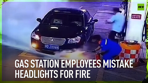 Gas station employees mistake headlights for fire