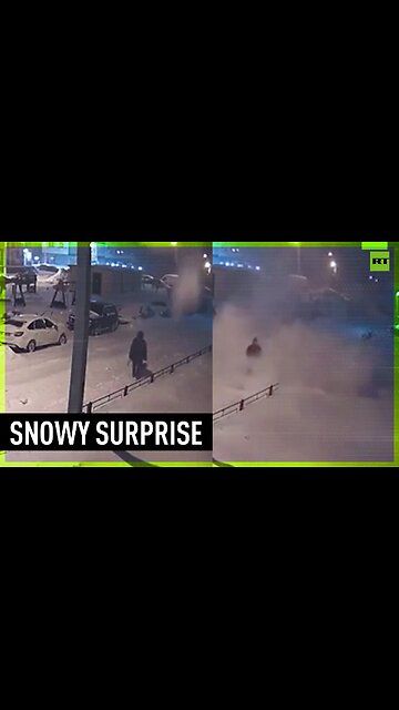 Roof snow falls directly on Russian man's head