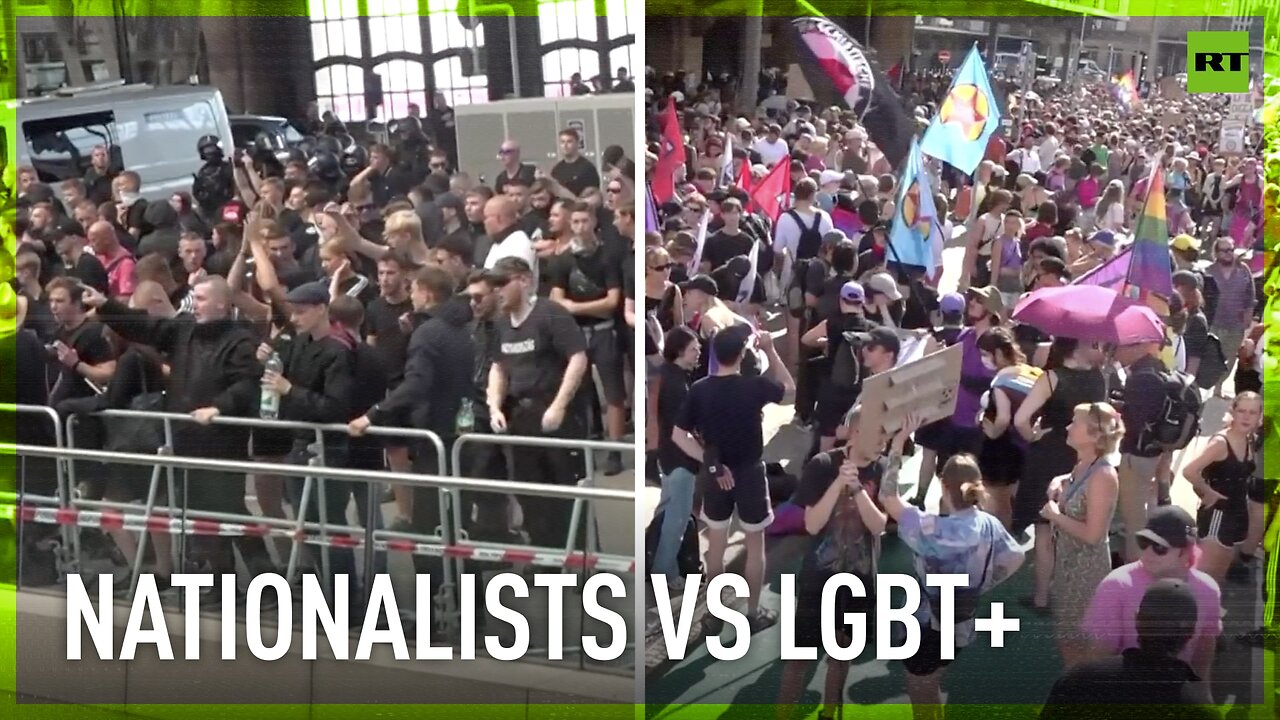 Nationalist protesters, LGBT+ supporters hold rallies at Leipzig train station