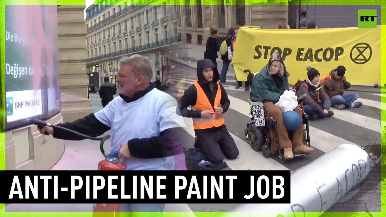 Eco-activists spray-paint Paris bank over pipeline project