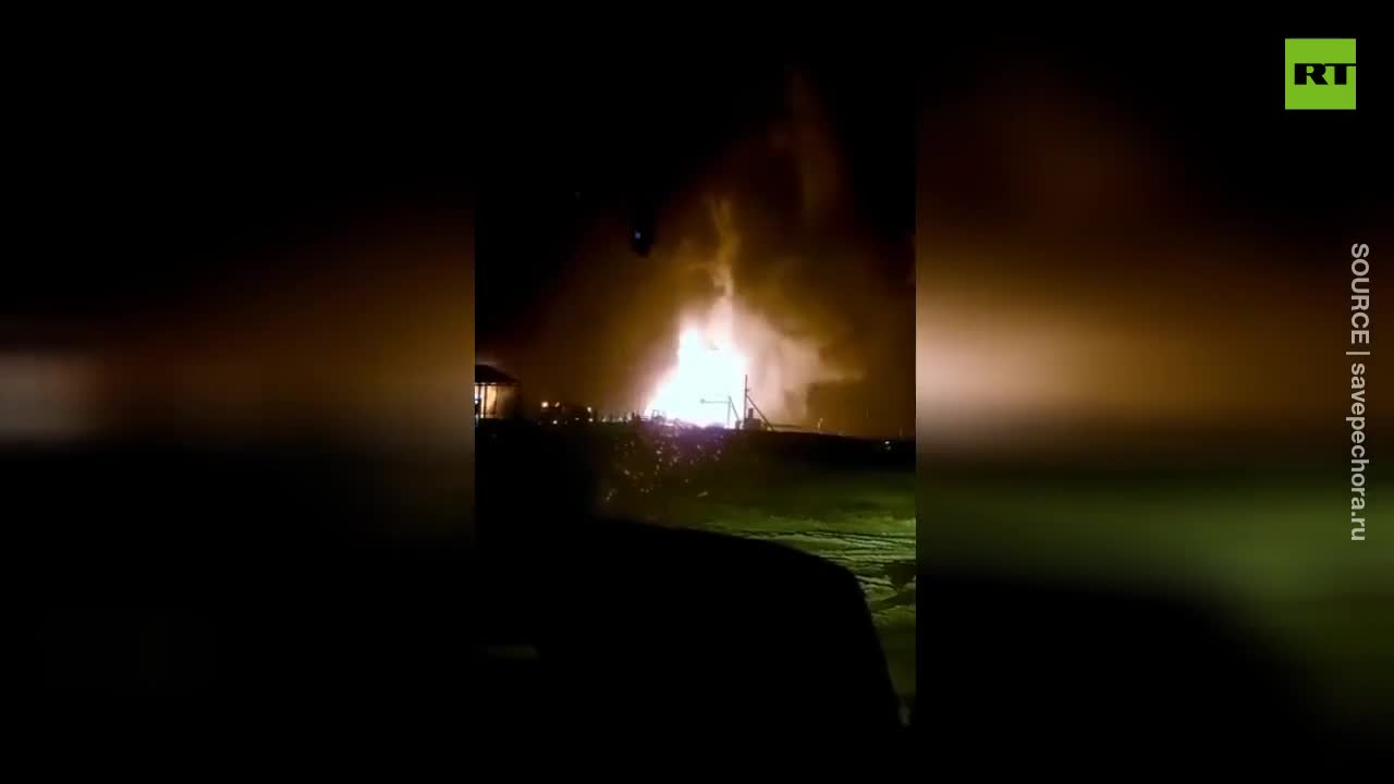 Sludge collector on fire in Russia's Komi Republic