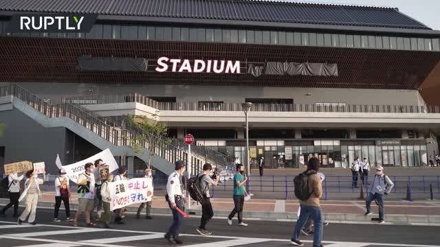 Anti-Olympic demonstrators rally in Kameoka, Kyoto prefecture