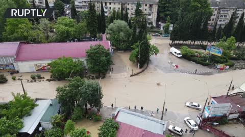 Drone captures aftermath of severe floods in the city of Yalta, Crimea