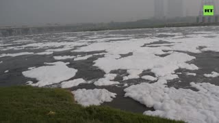 Delhi locals sound alarm as toxic foam blankets Yamuna River