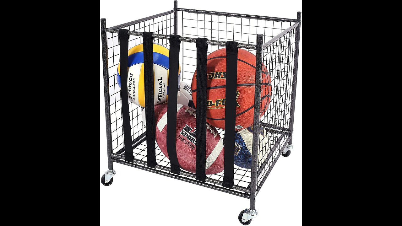 Mythinglogic Rolling Sports Ball Storage Cart, Sports Lockable Ball Storage Locker with Elastic...