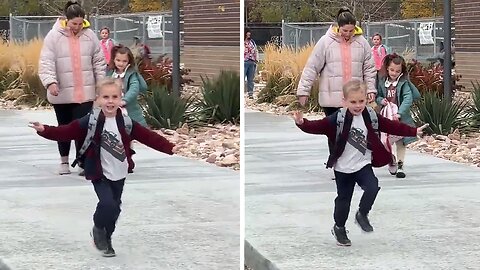 Silly Kid Tries To Act Cool In Front Of Mom