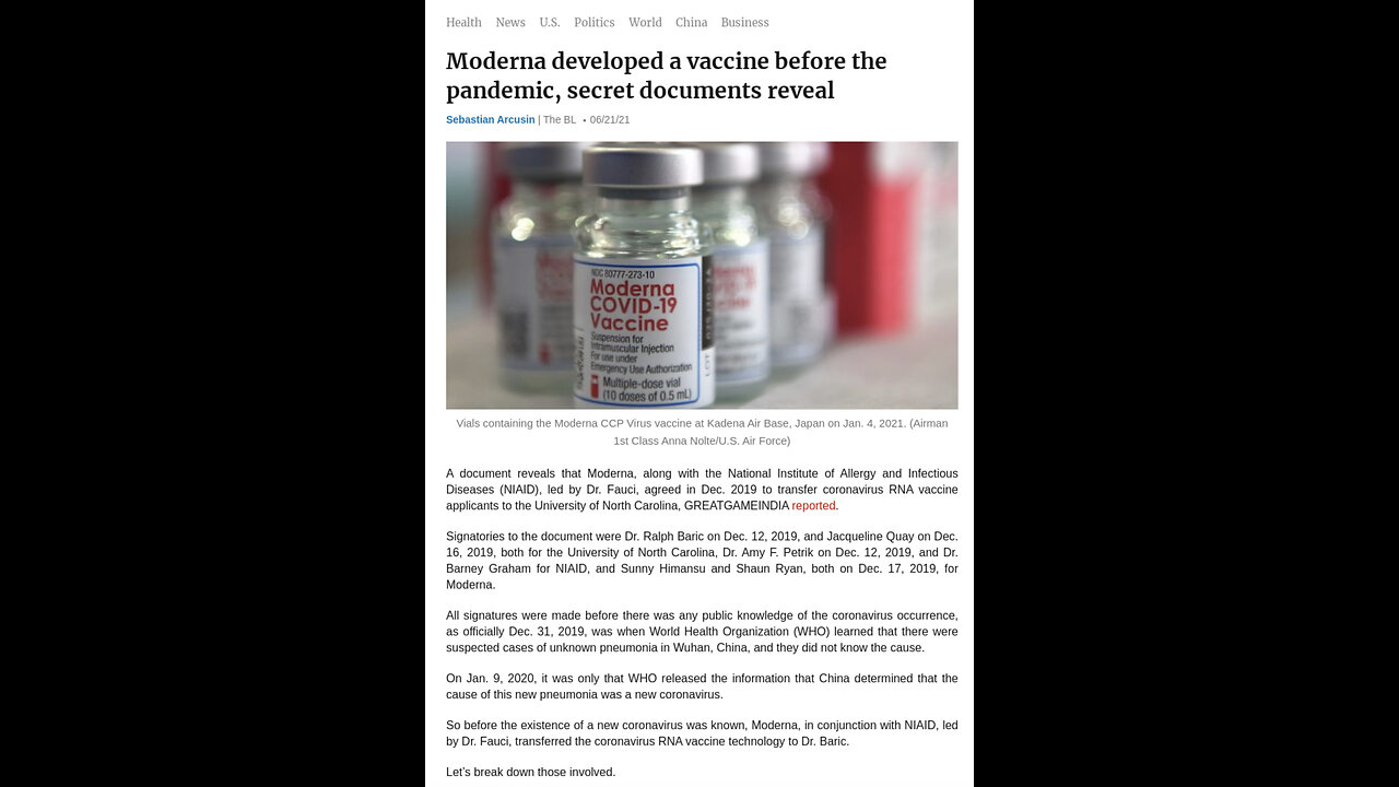 Moderna had Covid Vaccine ready in 2019