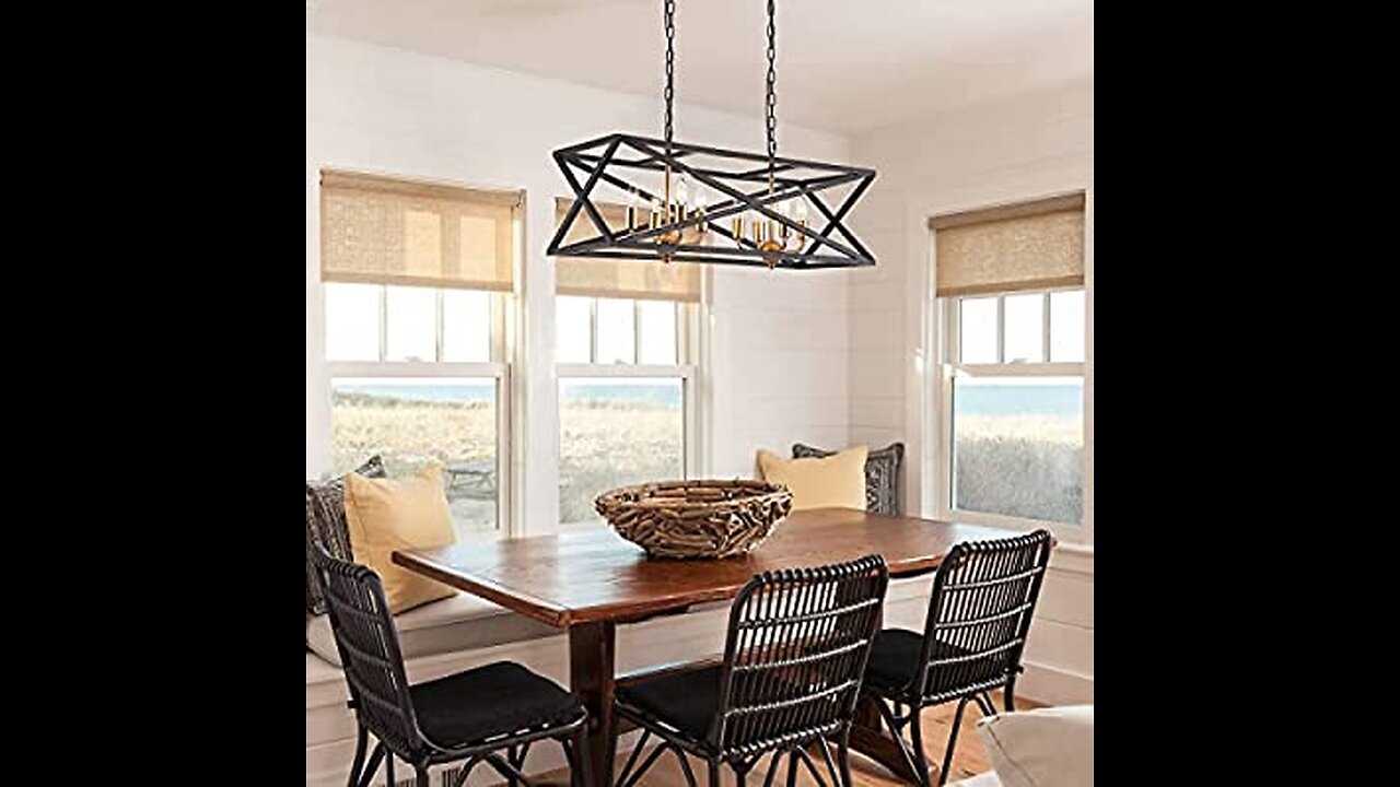 Modern Farmhouse Kitchen Island Lighting Gold Chandelier Industrial Dining Room Rectangular Lig...