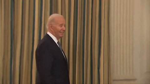 Biden smiles when questioned if Trump is now a "political prisoner" in the United States.