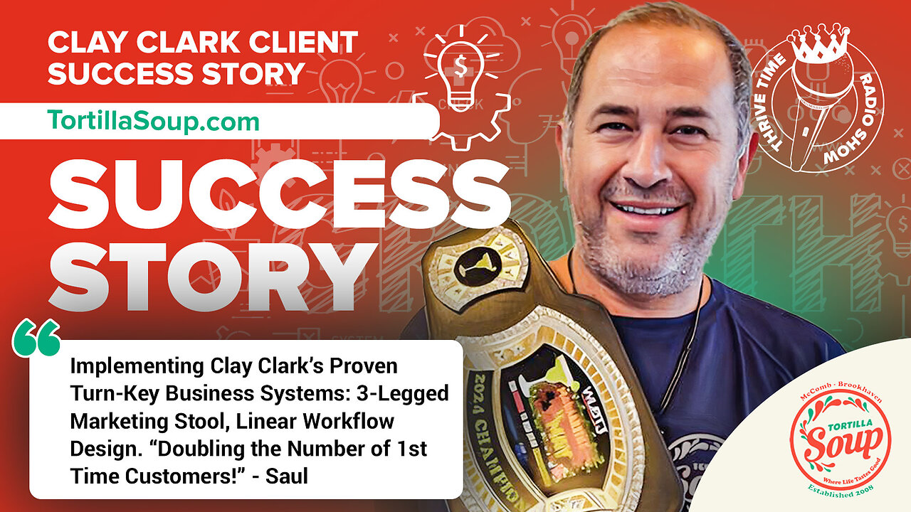 Clay Clark | Celebrating the Growth of TortillaSoup.com | Implementing Clay Clark’s Proven Turn-Key Business Systems: 3-Legged Marketing Stool, Linear Workflow Design. “Doubling the Number of 1st Time Customers!” - Saul
