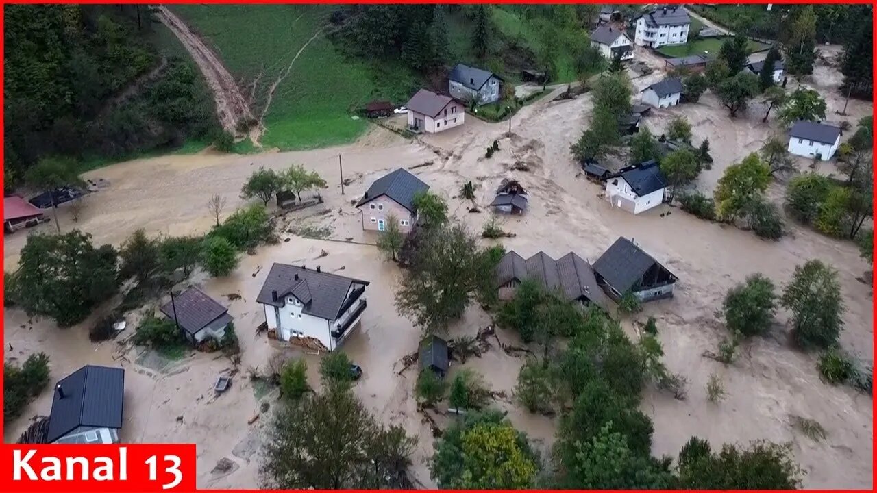 Bosnian town of Jablanica cut off as flooding and landslides cover roads in debris