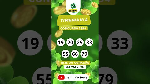 🍀 Resultado TIMEMANIA 1894 | Sentindo Sorte #shorts