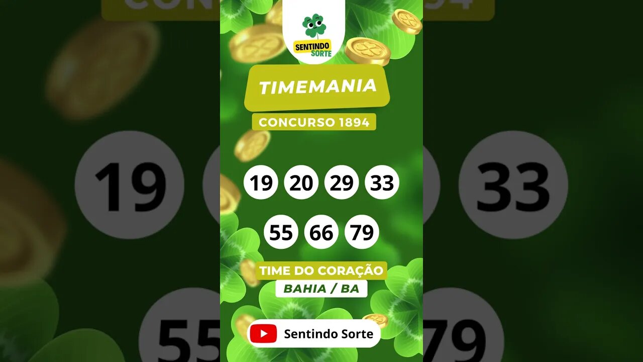 🍀 Resultado TIMEMANIA 1894 | Sentindo Sorte #shorts